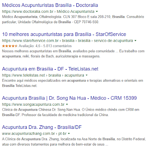 pesquisa por “acupuntura em Brasília”, no Google