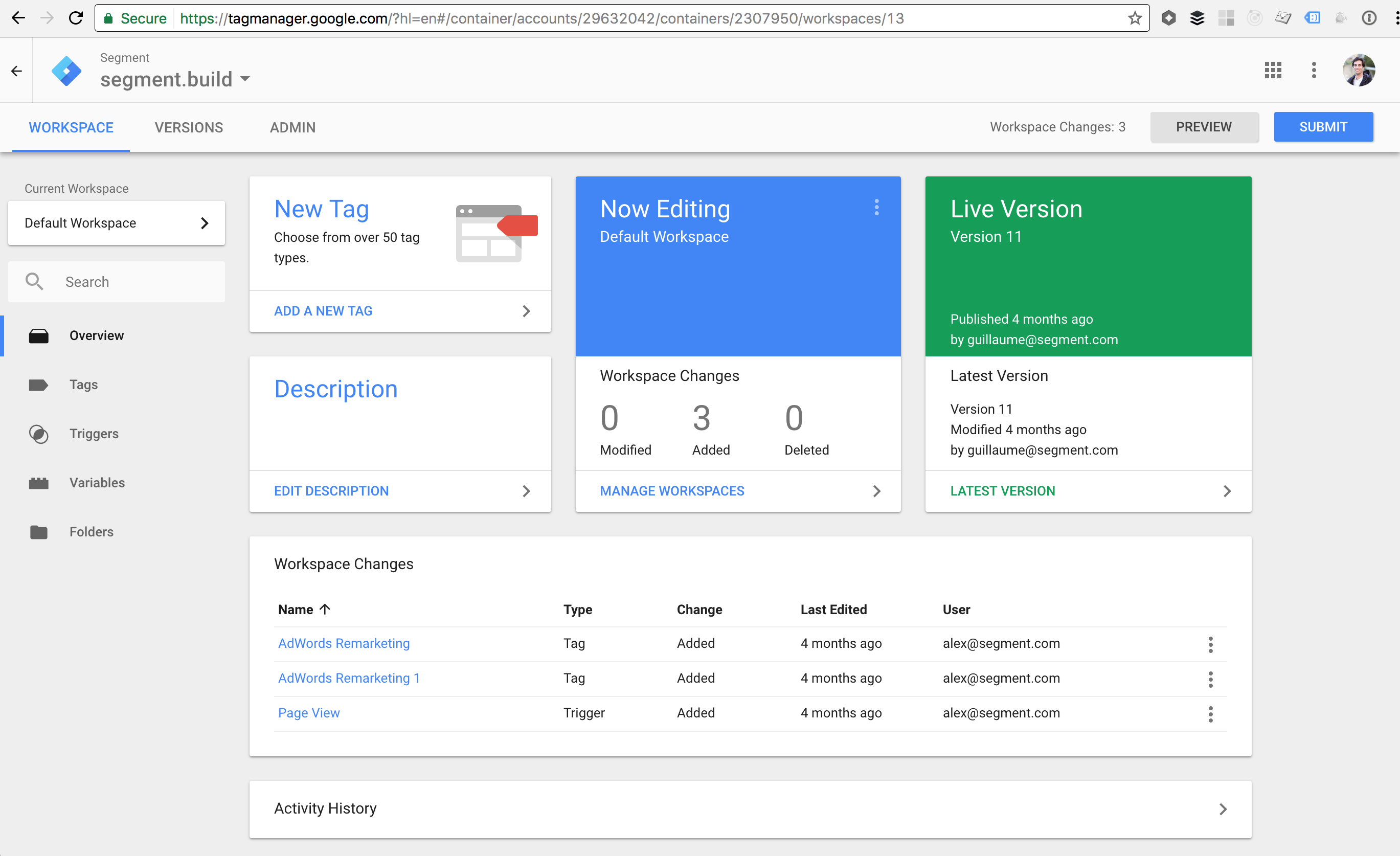 Google Tag Manager tutorial dashboard